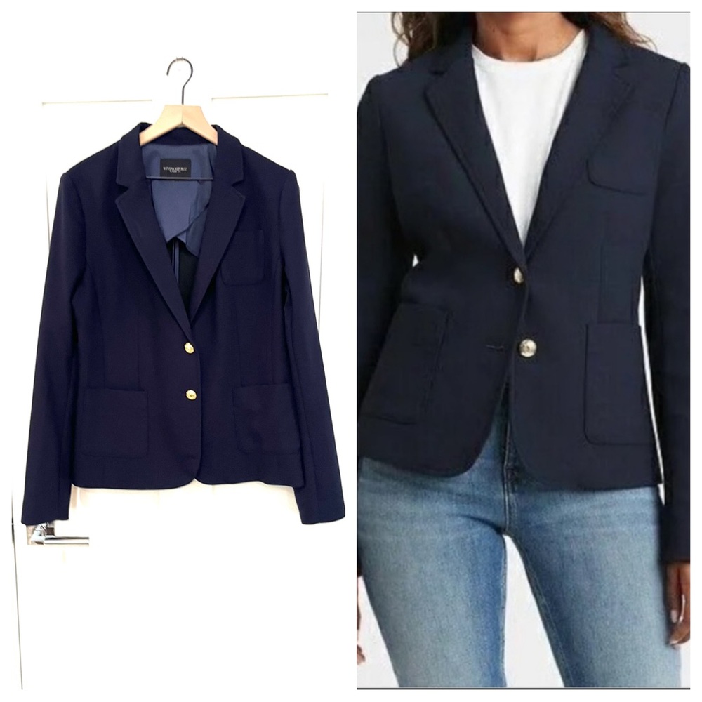 Banana Republic Classic Equestrian Jacket Stretch Pocket Navy Blazer 14 TALL 14T